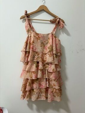 Sold Out Rowen Blush Pink Floral Tiered Ruffled Mini Dress | Like New | Size XS